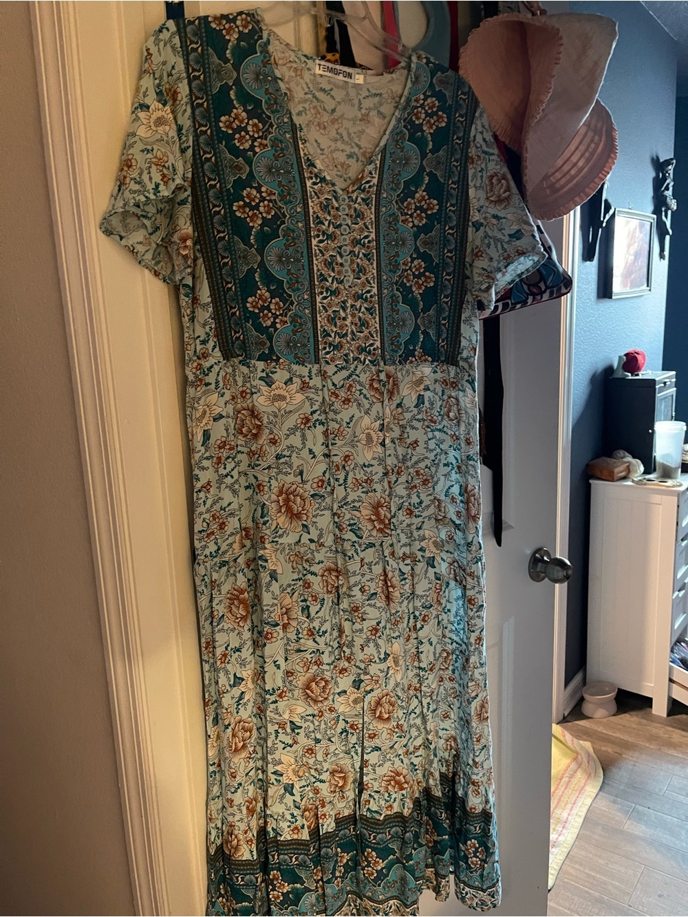 Floral Maxi Dress in Teal and Cream